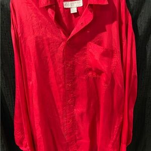 Vintage Don't Stop Silk Red 100% Silk Button Down Blouse Size Large
